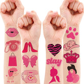 8 Sheets (98PCS) Hot Pink Princess Tattoos Temporary Stickers Birthday Party Favors Supplies Decorations Cute For Women Adult Kids Girls Boys Gifts Prizes Rewards